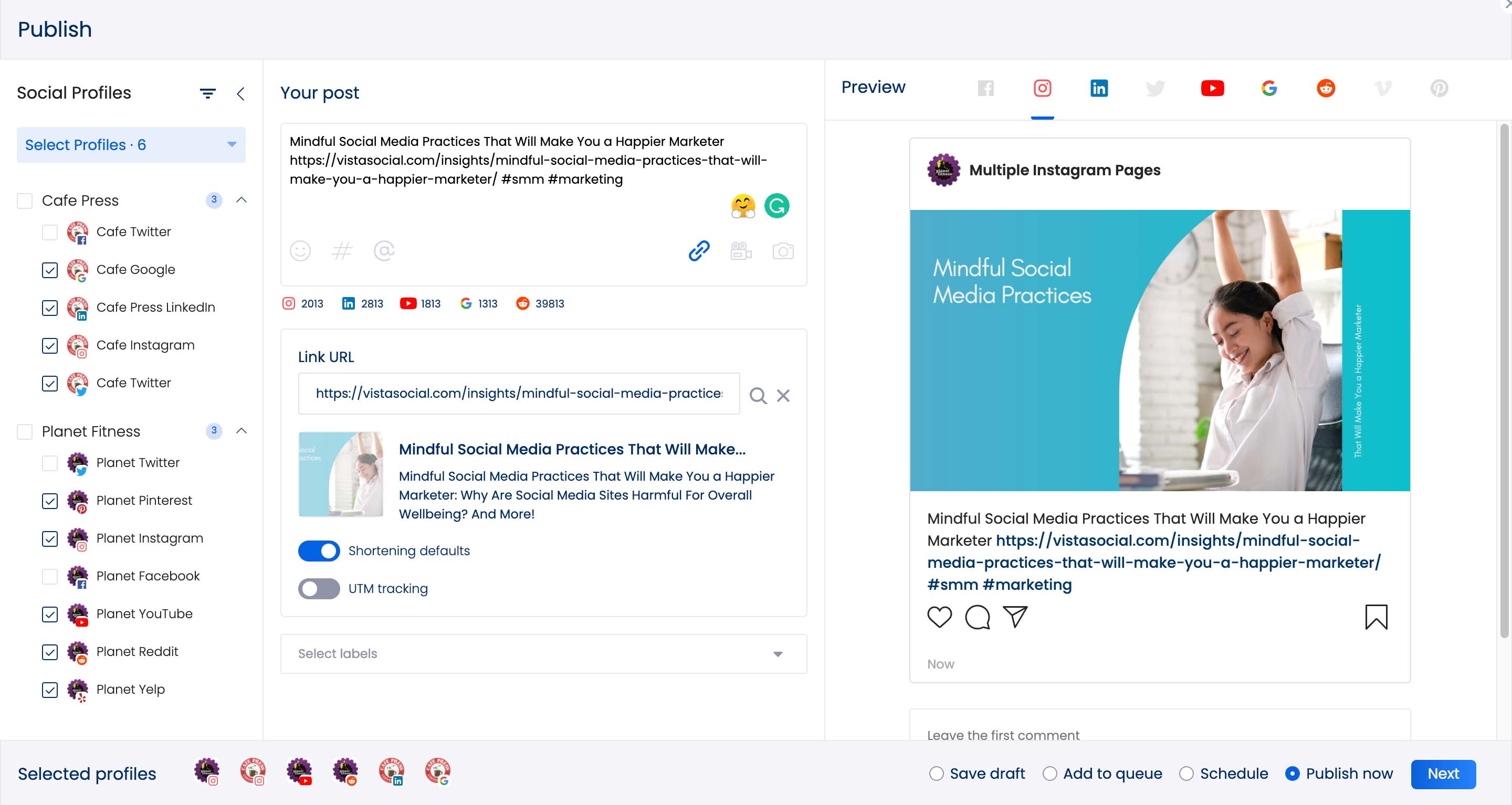 Instagram scheduling using Vista Social