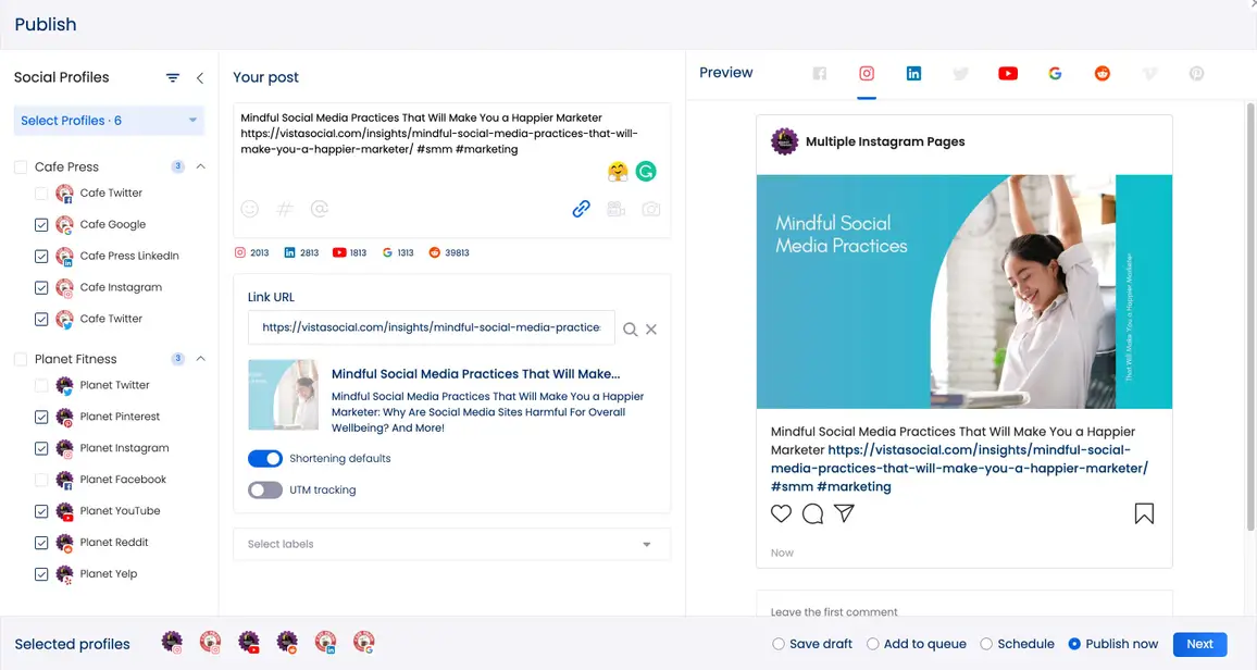 Instagram scheduling using Vista Social
