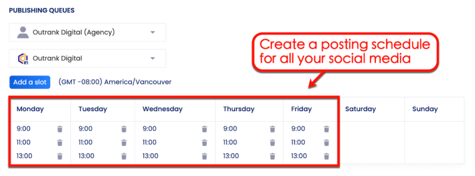 Screenshot of Vista Social's Publishing Settings