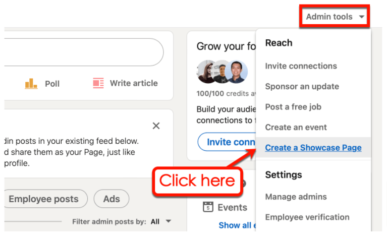 Screenshot of LinkedIn's Showcase Page