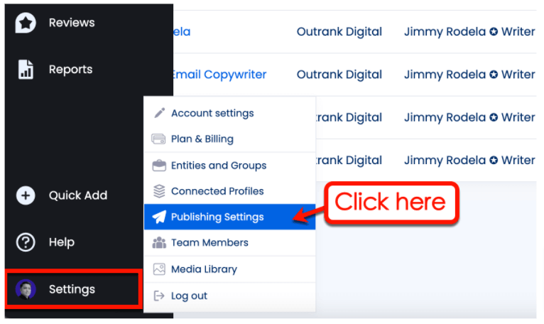 Screenshot of Vista Social's Publishing Settings