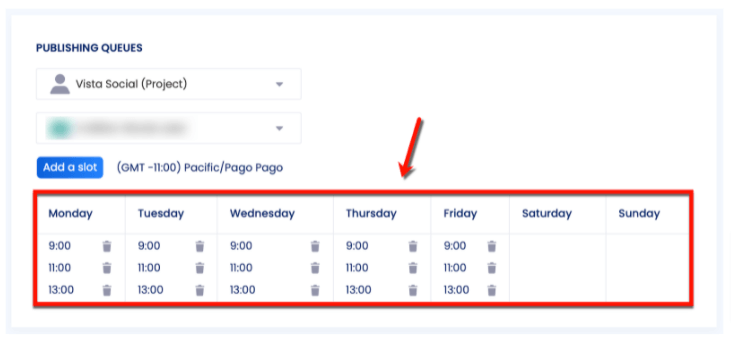 Screenshot of Vista Social's schedule setting