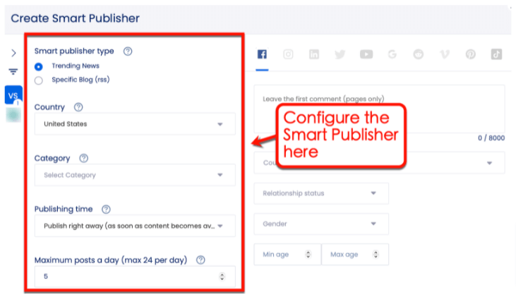 Screenshot of Vista Social's smart publishing