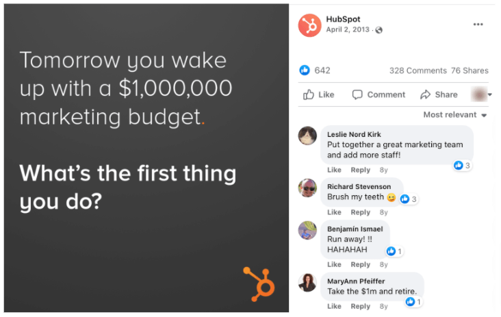 Screenshot of HubSpot's Facebook post