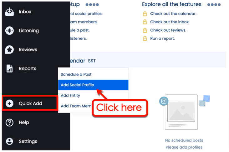 Screenshot of Vista Social's Add Social Profile option