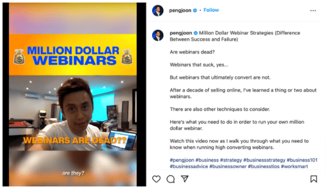 Screenshot of Peng Joon's Instagram