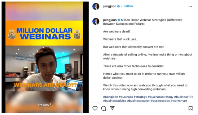 Screenshot of Peng Joon's Instagram