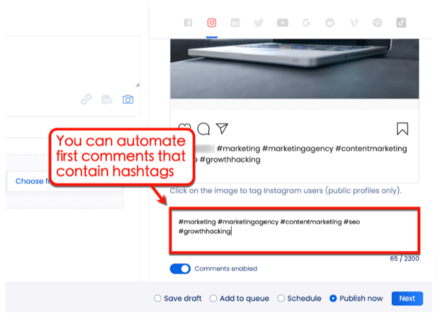 Screenshot of Vista Social’s first comment tool