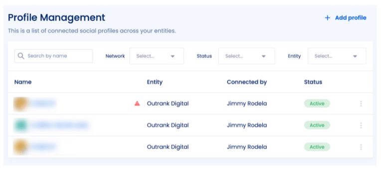 Screenshot of Vista Social's Profile Management feature