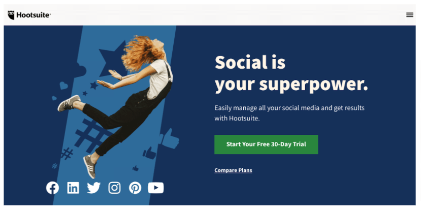 Screenshot of Hootsuite's home page