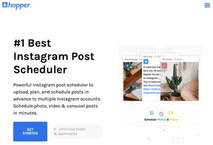 Screenshot of Hopper HQ's #1 Best Instagram Post Scheduler page