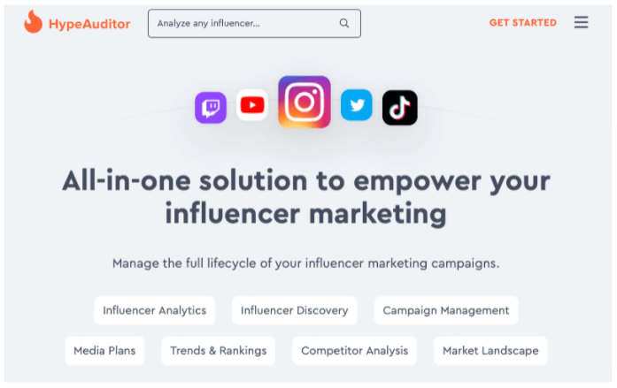 Screenshot of HypeAuditor's home page