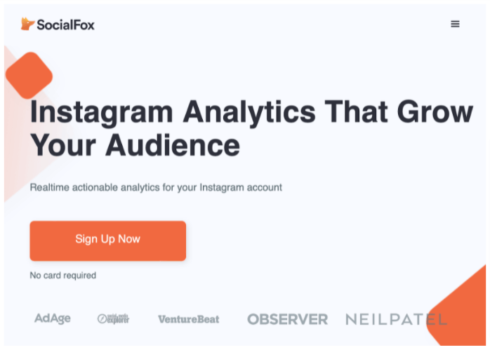 Screenshot of SocialFox's home page