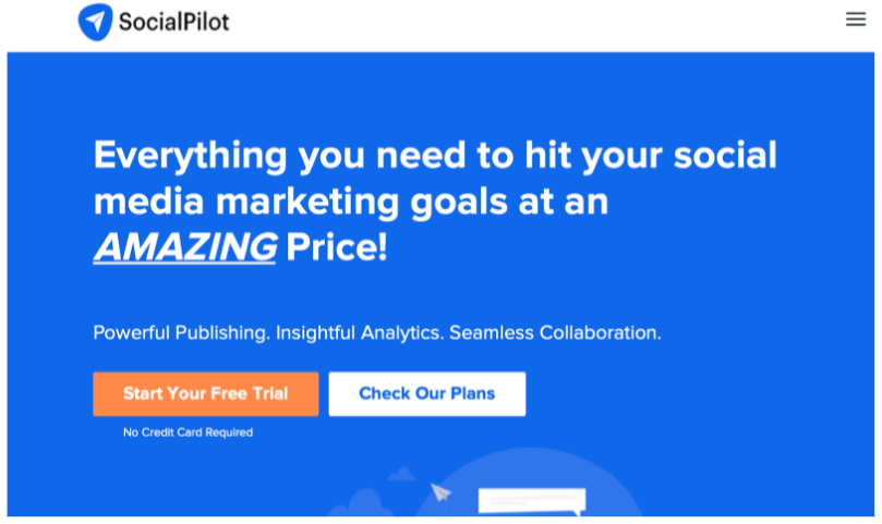 Screenshot of SocialPilot's home page