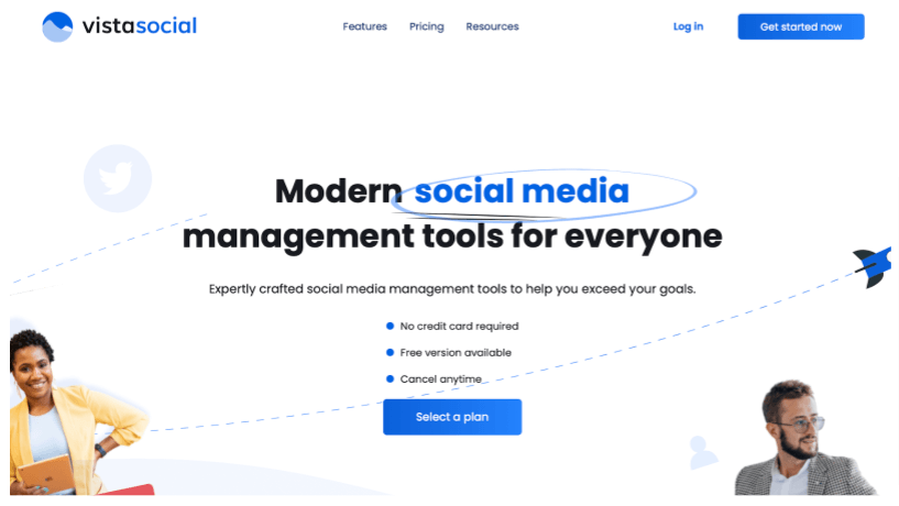 Screenshot of Vista Social's home page