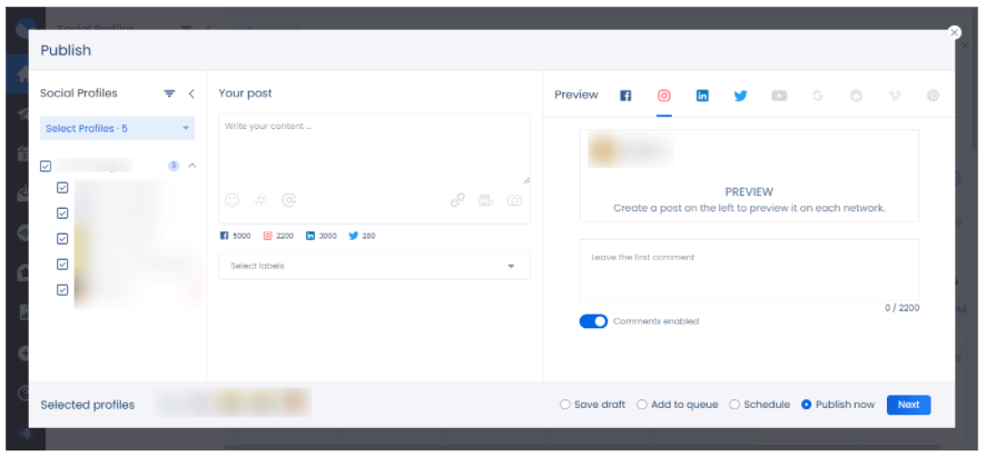 Screenshot of Vista Social's Publish Feature