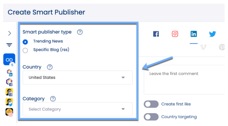 Screenshot of Vista Social's Create Smart Publisher