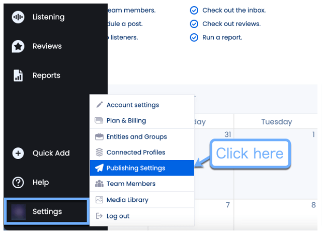 Screenshot of Vista Social's Publishing Settings