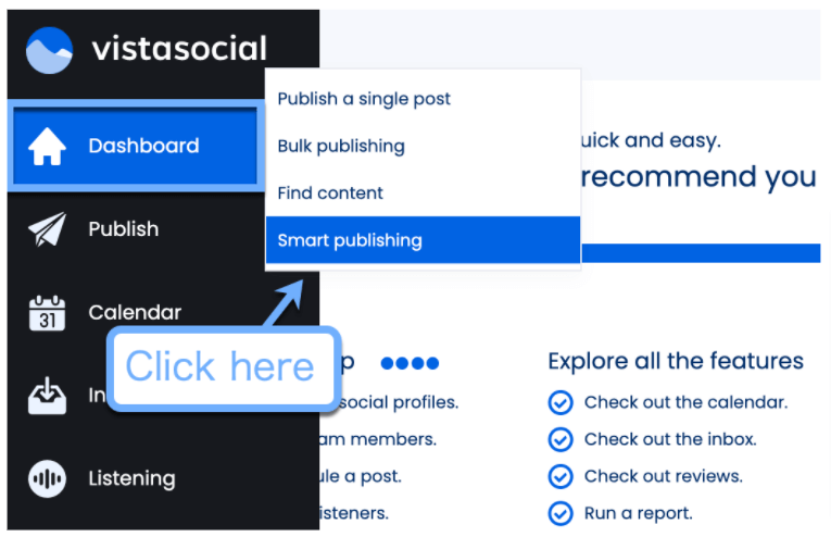 Screenshot of Vista Social's Publish sub-men