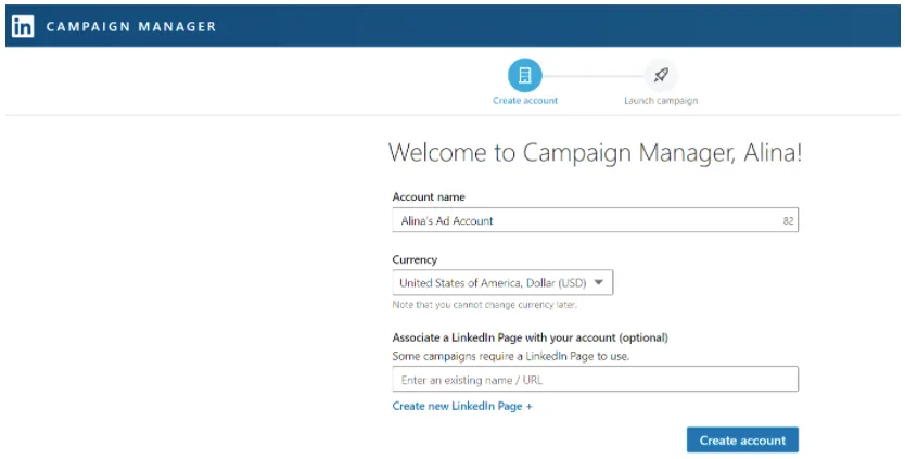 A screenshot of the LinkedIn campaign manager.