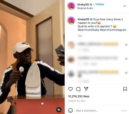 Most Viewed Instagram Video. Screenshot of Khaby Lame's Instagram post