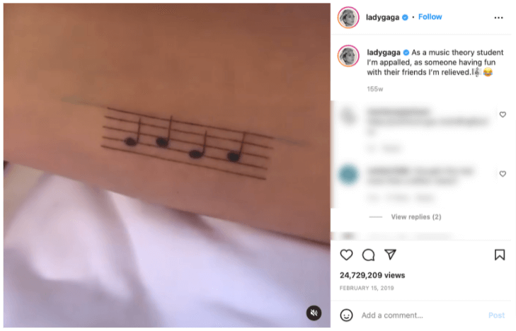 Most Viewed Instagram Video. Screenshot of Lady Gaga's Instragram post