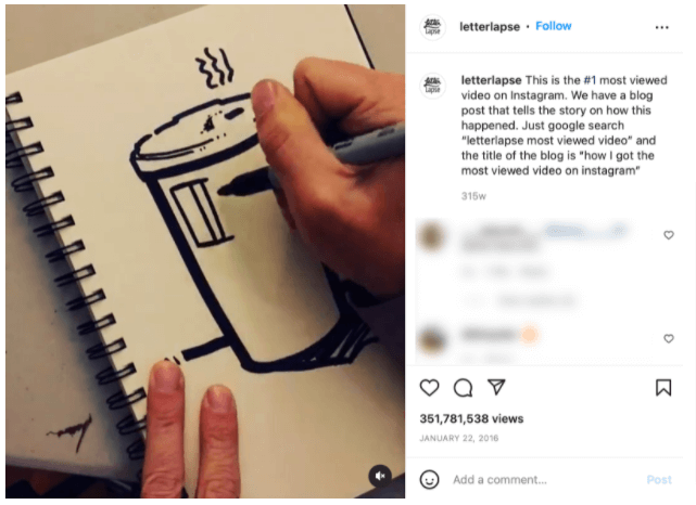 Most Viewed Instagram Video.
Screenshot of Letterlapse's Instagram post