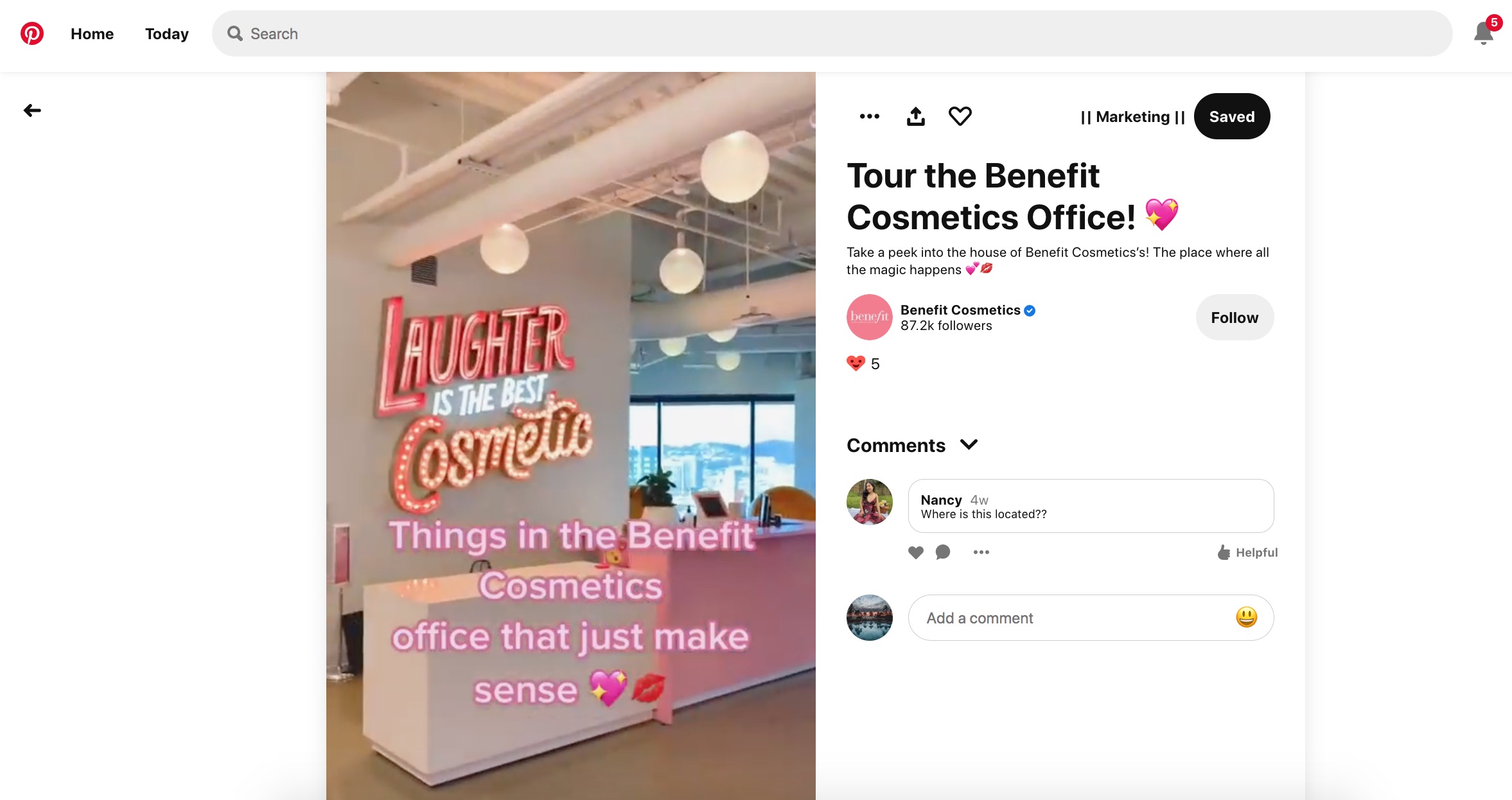 Pinterest Video Pin | Benefit Cosmetics | Vista Social