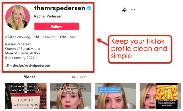 Screenshot of TikTok influencer Rachel Pedersen
