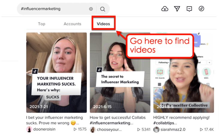 Screenshot of TikTok trending videos