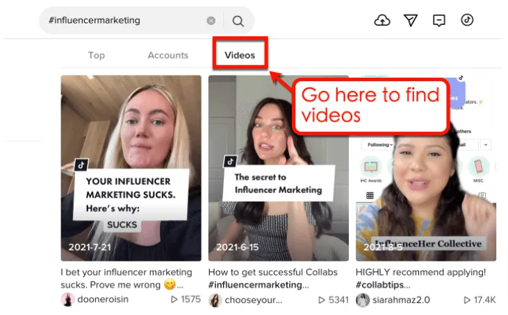 Screenshot of TikTok trending videos