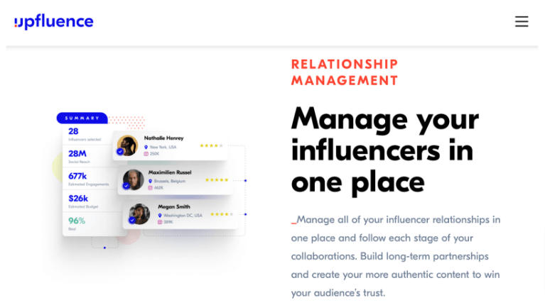 Screenshot of Upfluence's home page