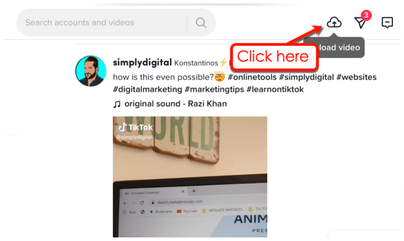how to get more views on tiktok after posting: Screenshot of TikTok Upload video option