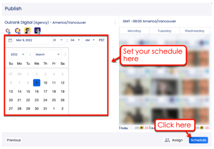 how to get more views on tiktok after posting: Screenshot of Vista Social's Schedule feature