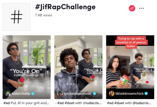 Screenshot of Jif’s "#JifRapChallenge on TikTok