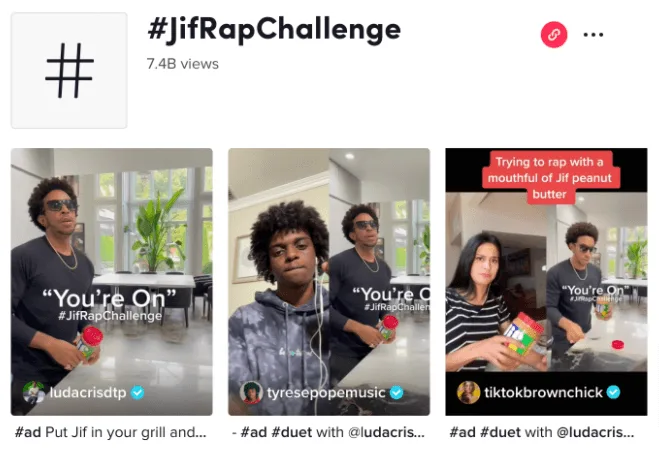 Screenshot of Jif’s "#JifRapChallenge on TikTok