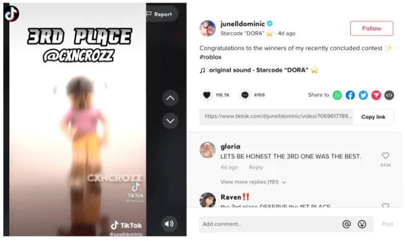 Screenshot of a TikTok profile