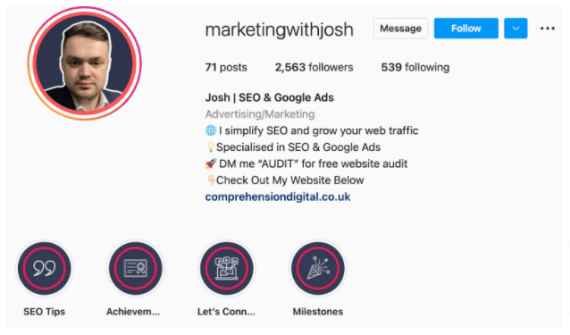 Screenshot of Joshua Halse's Instagram account