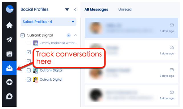 Screenshot of Vista Social’s ‘Inbox’ feature