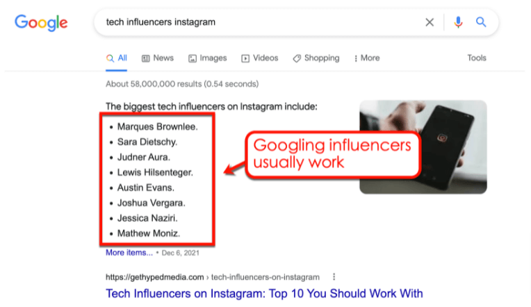 Screenshot of Google search