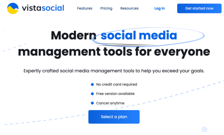 Screenshot of Vista Social's homepage