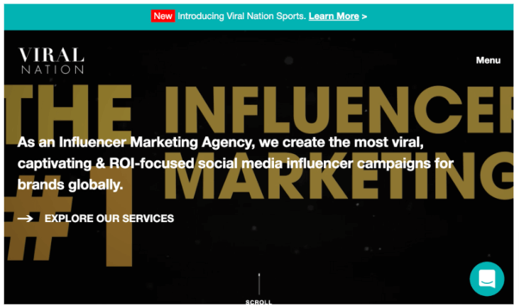 Screenshot of Viral Nation's homepage