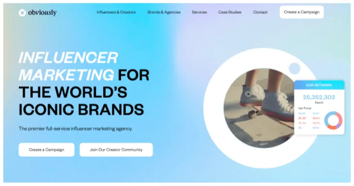 Screenshot of Obviously's homepage