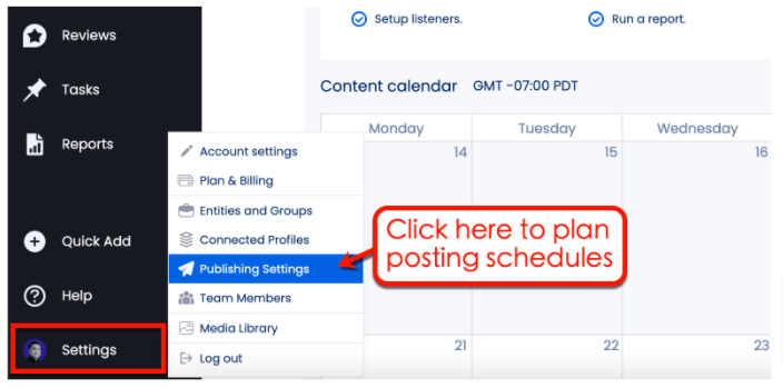 Screenshot of Vista Social's Publishing Settings