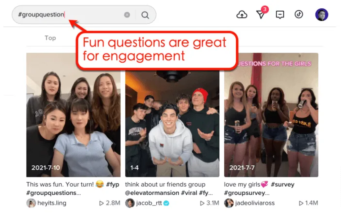 Screenshot of trending questions on TikTok