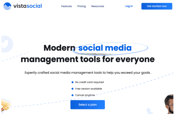 Screenshot of Vista Social's homepage