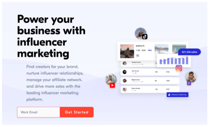 Screenshot of Upfluence's homepage