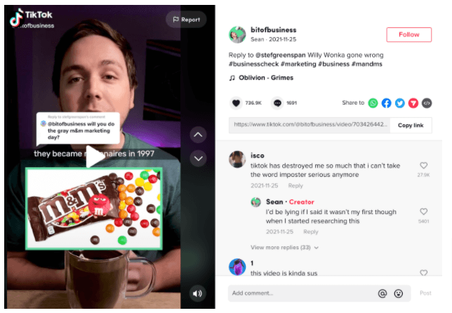 Screenshot of a clip uploaded by TikTok creator Sean—AKA “bitofbusiness.”
