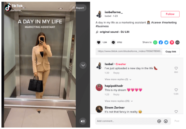 Screenshot of a TikTok series created by creator Isobel Lorna
