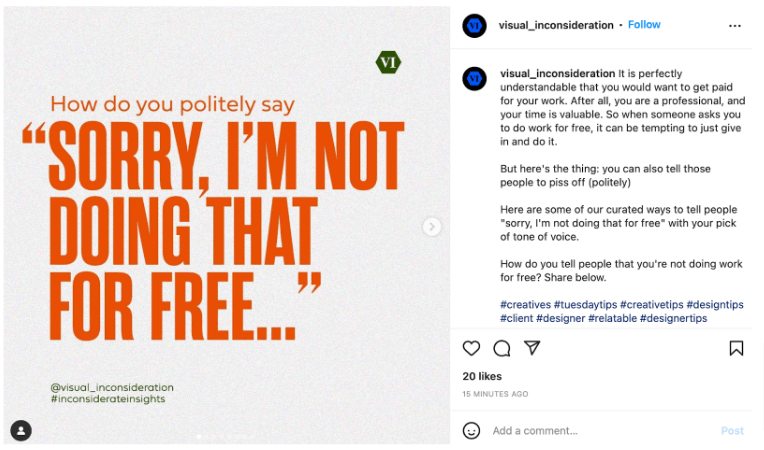 Screenshot of @visual_inconsideration Instagram profile